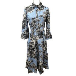 ZARA Blue Antique Toile Button Shirt Dress Size Medium
